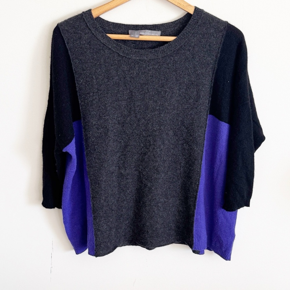 360 cashmere colorblock blue oversized 3/4 sleeve sweater size medium